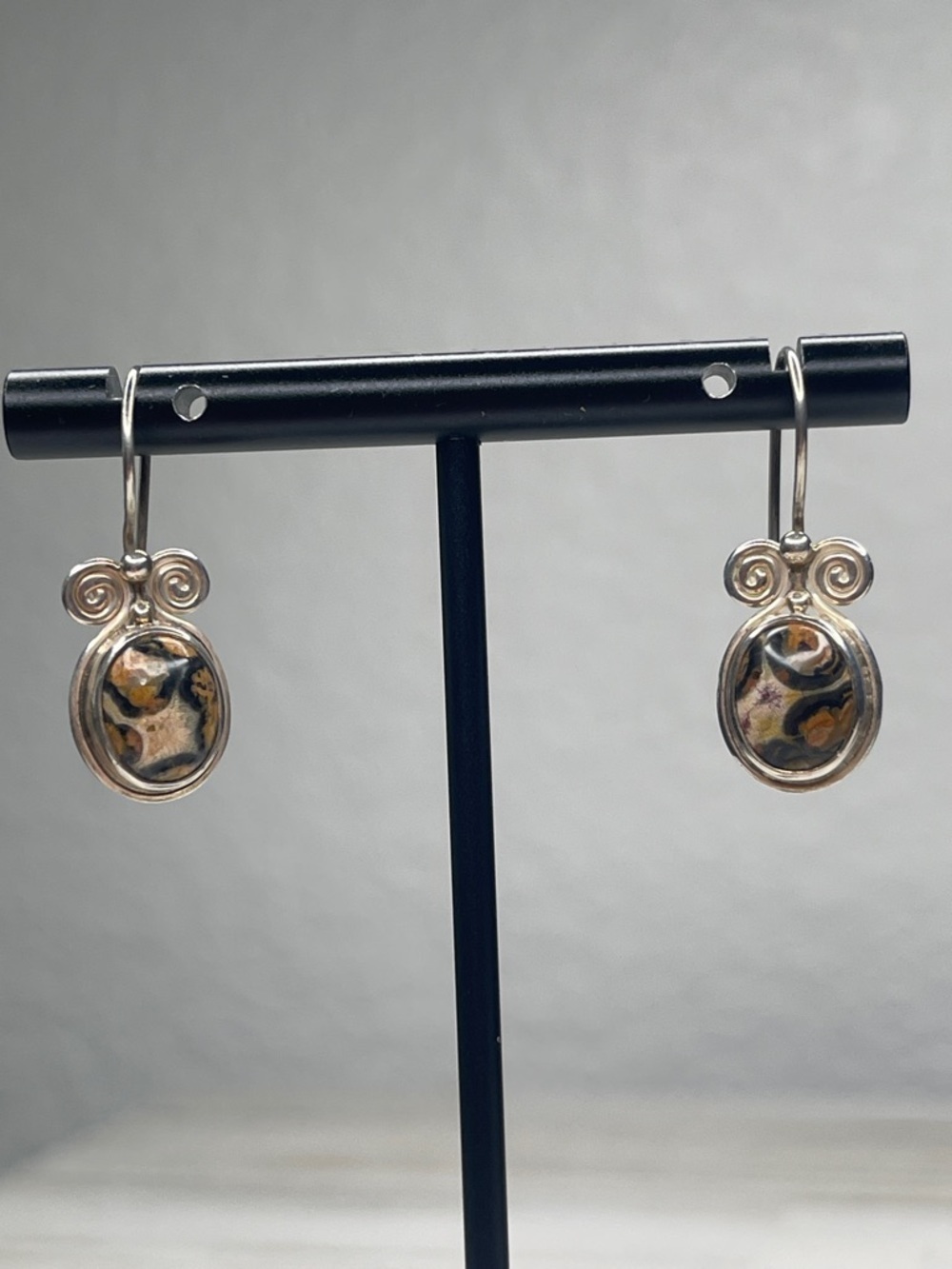 Sajen Sterling Silver Jasper Bali Scroll Drop Earrings